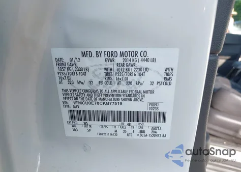 2012 Ford Escape Limited из США, поврежденный, VIN 1FMCU0E78CKB77519